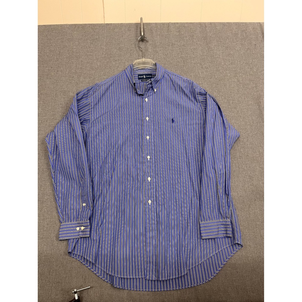 Ralph Lauren Mens Classic Fit Striped Button Down Shirt Blue XL 17 Long Sleeve